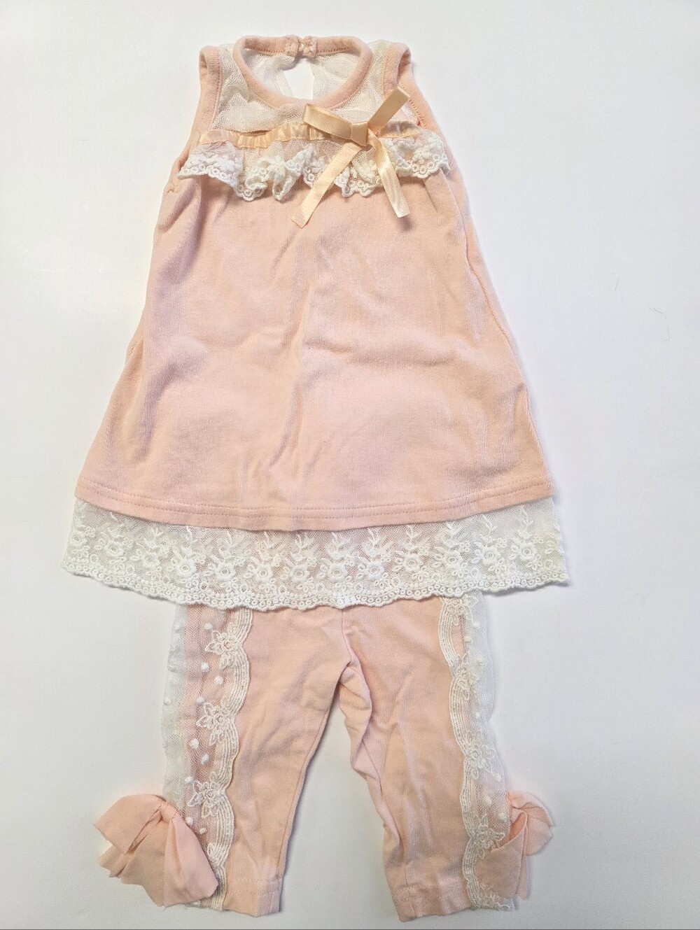 Mae Li Rose Pink Lace Trim Matching Set - Sleeveless Top & Leggings
